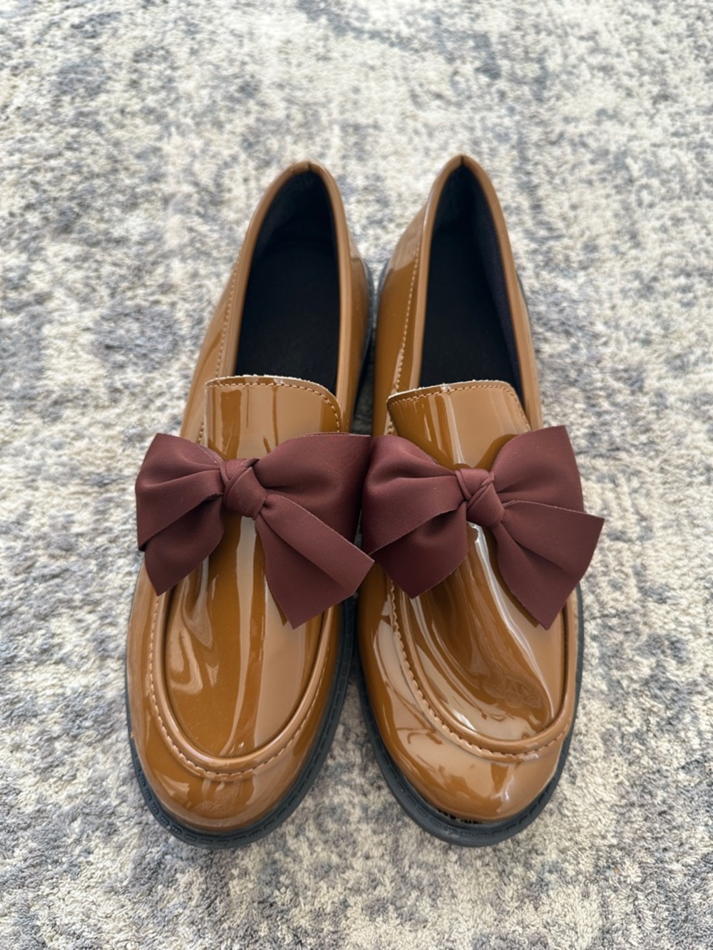 Patent Brown Bow Loafers for Women